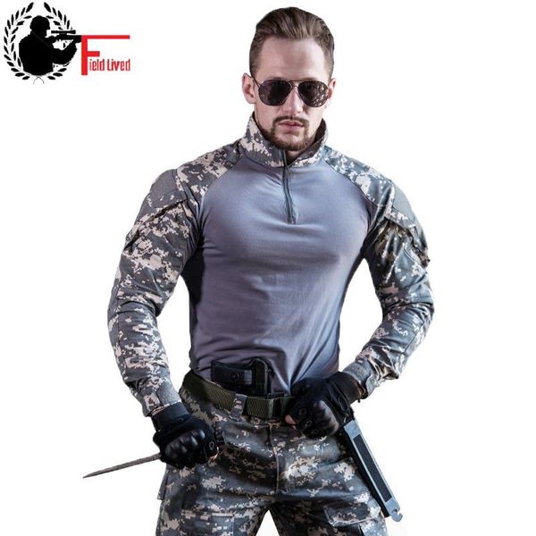 Camuflaje Ejército Camiseta Hombres Ropa Soldado Combate Táctico Camiseta Estilo militar Fuerza Multicam Camo Camisetas de manga larga Hombre 210518