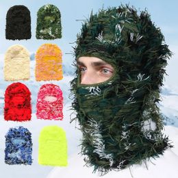 Cagoule de Camouflage tricotée en détresse, masque de Ski complet Hip Hop unisexe, bonnets en polaire d'extérieur, casquettes d'hiver 240124