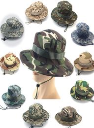 Chapeau de seau de camouflage Protection extérieure casquette de pêche d'alpinisme chapeau de soleil été respirant chapeaux à large bord avec corde de serrage 7813687