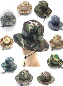 Camouflage Emmer Hoed Outdoor Bescherming Bergbeklimmen Vissen Cap Zonnehoed Zomer Ademend Brede Rand Hoeden Met Aantrekkoord7813687