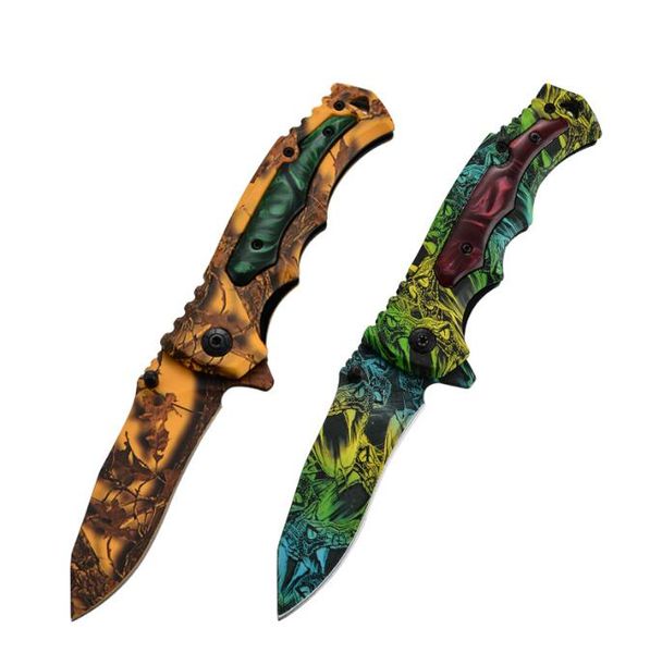 Cuchillo plegable táctico recubierto de camuflaje para acampar al aire libre, arnés de supervivencia, cuchillos de hoja de acero, cuchillo de caza profesional, colección de herramientas