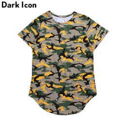 Camuflaje curvado dobladillo línea larga hip hop camiseta hombres manga corta verano camisetas extendidas camiseta para hombres 210603