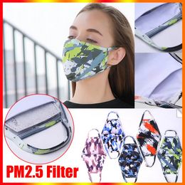 Camouflage Masque Visage Camo Prints Bouche Couverture Anti Poussière PM2.5 Respirateur Lavable Réutilisable De Protection Soie Coton Masques pour Adulte G0609