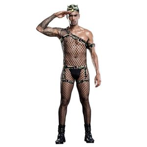 Camouflage Fishnet Pantyhose Tights Bodysuits Erotic Hollow Out Body Stocking Sexy Mesh Bodysuit Gay Nightclub Bar Cosplay Costume