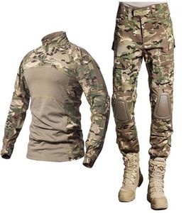 Camuflaje Caza Pesca Uniforme militar al aire libre Camisa de combate táctico Ropa del ejército Tops Camisas multicámara Pantalones Conjuntos de rodilla6418766