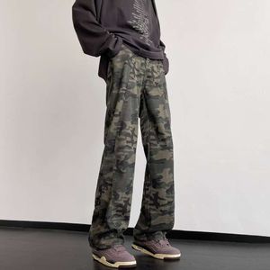 Camouflage jeans heren lente en herfst trendy merk American High Street sfeer stijl modetrend losse en veelzijdige rechte been broek