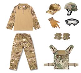 Camuflage niño uniforme para niños CS BDU Set de deportes al aire libre Airsoft Gear Jungle Hunting Woodland Casco Tactical Chaleco Conjunto de tapa Combate CH7950510