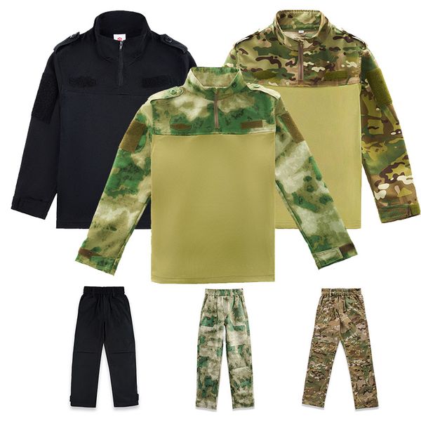 Камуфляжная детская форма, рубашка и брюки, комплект боевого платья, тактическая BDU, боевая детская одежда для лесной стрельбы, NO05-035