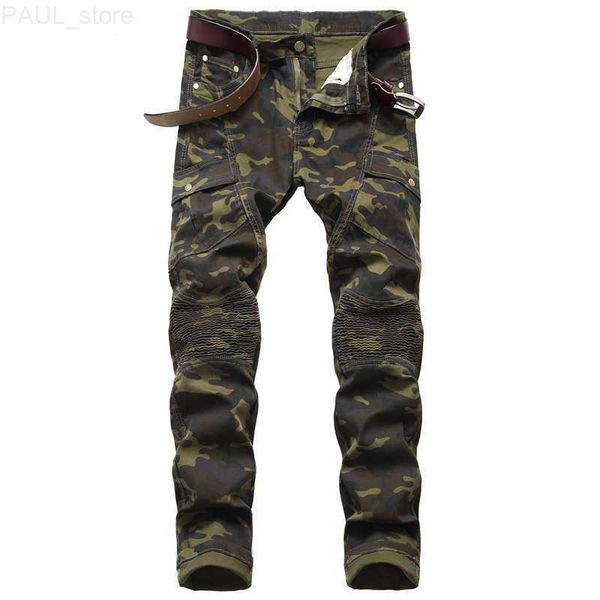 Camouflage Hommes Hip Hop Biker Stretch Jeans Streetwear Plissé Joggers Mince Hommes Rayé Pantalon Pantalones Hombre L230731