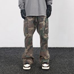 Camouflage Micro Flare Broek Modieuze Streetwear Camo Cargo Broek voor Mannelijke Slim Fit Broek Vrouwen Baggy Casual Kleding 240202