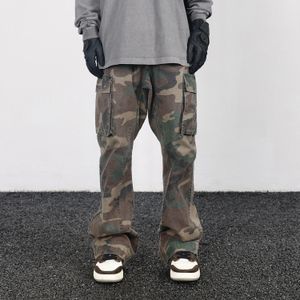 Camouflage Micro Flare pantalon à la mode Streetwear Camo Cargo pantalon pour homme coupe ajustée pantalon femme Baggy vêtements décontractés 240202
