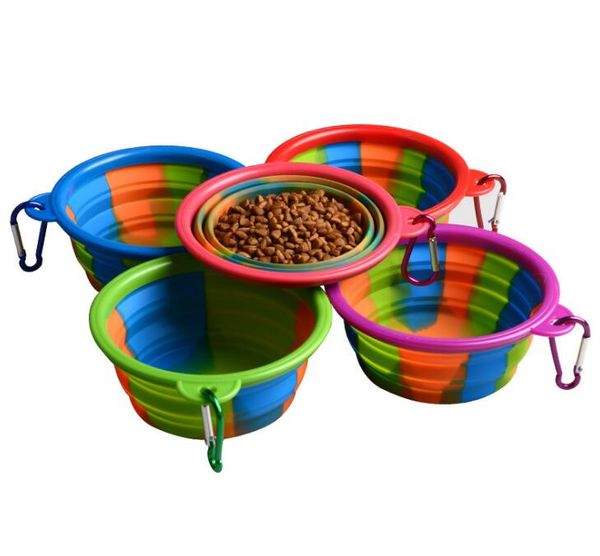 Camuflaje Pet Bowl Silicona Plegable Plegable Puppy Bowl Con Mosquetón Portable Pet Dog Bowl Para Viajes Al Aire Libre Alimentos Alimentación De Agua B1604