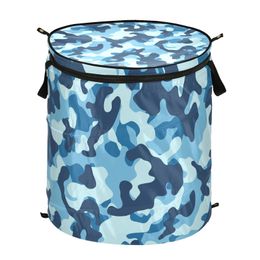 Camouflage Popup Laundry Hamper pliable Panier de vêtements sales portables avec couvercle à fermeture éclair de grande capacité Barrel de rangement 240506