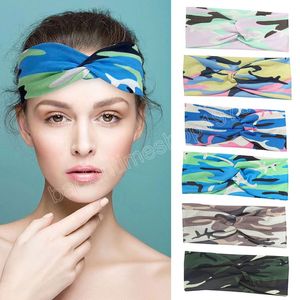 Camouflage print vrouwen hoofdband knoop boogstijl stretch bandana make -up headweer yoga sport brede haarband haaraccessoires