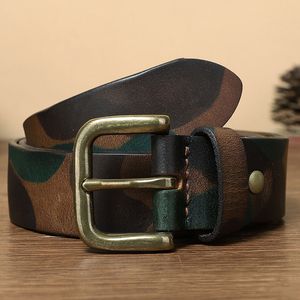 Ceinture en cuir de vachette pur camouflage pour hommes ceinture vintage en cuir véritable de haute qualité avec boucle en laiton