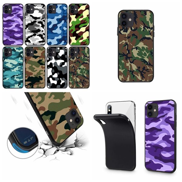 Étuis en TPU souples de camouflage pour iPhone 15 14 Plus Pro Max 13 12 11 XS MAX XR X 8 7 6 6S Iphone15 Armée Militaire Camo Mode Vert Bleu Hommes Couverture de téléphone transparente Peau arrière