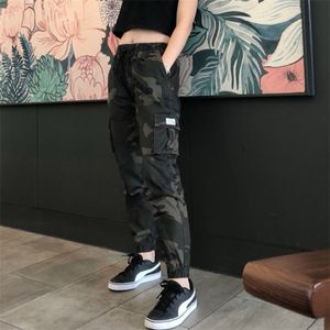 Camouflage Streetwear Cargo Pantalon Femmes Casual Joggers Noir Taille Haute Lâche Pantalon Femme Style Coréen Dames 210925