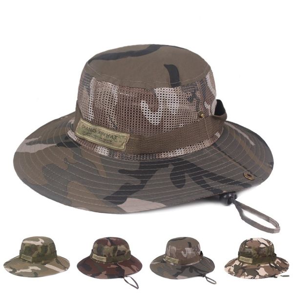 Camouflage Sun Hat et chapeau en mesh pour hommes Femme Pêche Design Cap safari avec protection solaire Unisexe Bucket Outdoor Boonie Hat 231H