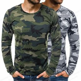 Camouflage T-shirt Pour Hommes Mode À Manches Longues T-shirts Armée Militaire Vêtements Pour Hommes Camo Tops T-shirts Automne En Plein Air T-shirt 240201