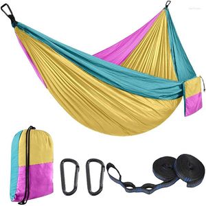 Camp Furniture Hamac de camping extérieur portable de couleur assortie pour 1 à 2 personnes avec lit suspendu en tissu de parachute haute résistance en nylon 270 140 cm