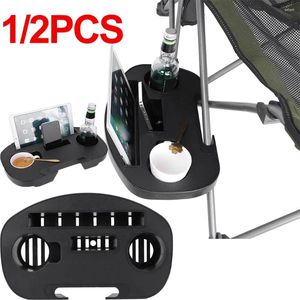 Meubles de Camp 1/2 pièces, chaise inclinable à Clip sur le bureau latéral, plateau de support de téléphone portable avec fente Mobile pour accessoires de Camping en plein air