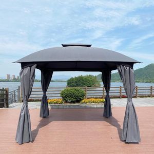 Mobilier de camping 10x10 Portable Jardin Gazebo Chapiteau Partie Tente Ensemble Pare-Soleil Abri Camping Auvent Avec Rideaux Gris