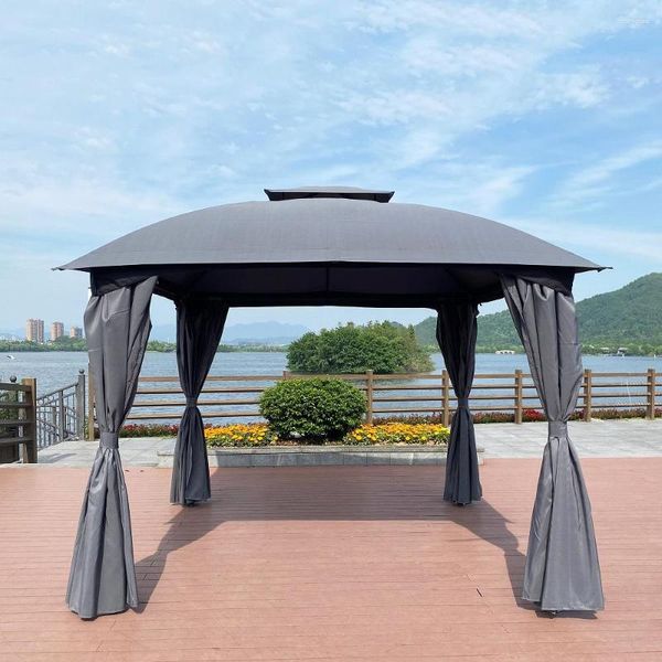 Muebles de campamento 10x10 Jardín portátil Gazebo Marquee Party Tent Set Sun Shade Shelter Camping Canopy con cortinas gris