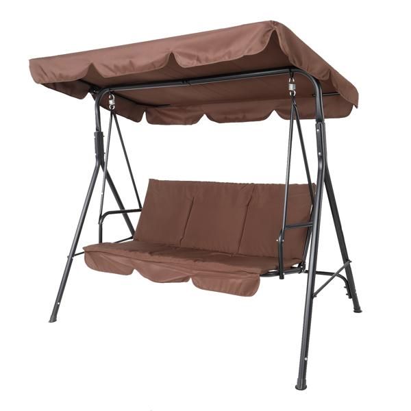 Mobilier de camping 170 110 153 cm avec auvent et coussin 250 kg balançoire en fer portante marron chaise à bascule siège plage pour jardin extérieur