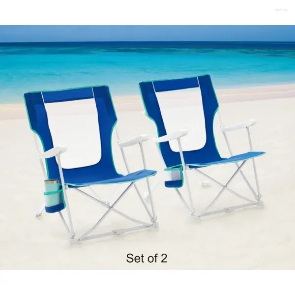 Camp Furniture Lot de 2 chaises de plage pliantes à bras dur avec fauteuil inclinable portable bleu