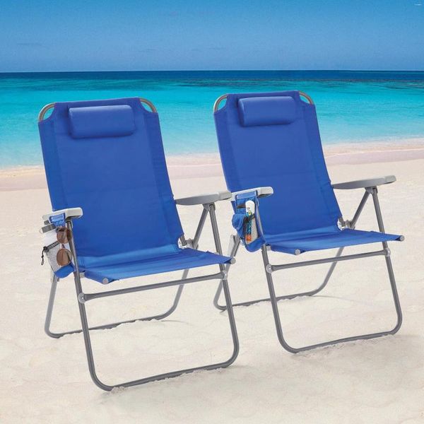 Camp Furniture Lot de 2 chaises de plage inclinables surdimensionnées à 4 positions, bleues, inclinables et pliantes