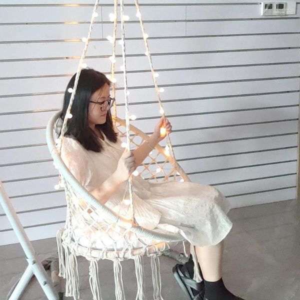 Meubles de camp 2023 Style nordique chaise suspendue de jardin circulaire éclairage décoration corde de coton tissé à la main pour salon porche