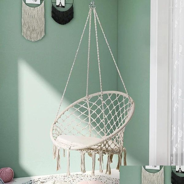 Camp Furniture 2024 Nordic Garden Swing Coton Corde Hamac Chaise suspendue à la main tricotée intérieure extérieure lit pour enfants livraison directe Sport Dhwpx