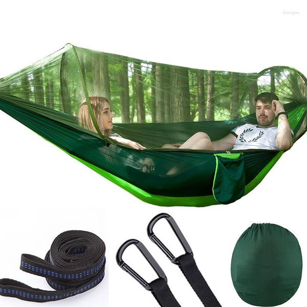 Mobilier de camp 250cm 120cm Hamac de camping avec 2 sangles d'arbre Hamacs légers portables Parachute en nylon ultra-léger pour deux personnes