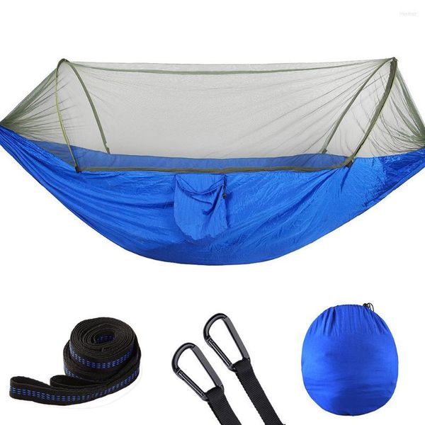 Mobilier de camp 290cm 140cm Hamac de camping avec 2 sangles d'arbre Hamacs légers portables Parachute en nylon ultra-léger pour deux personnes