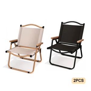 Meubles de camp 2 pièces chaise de Camping en plein air Portable chaise touristique en alliage d'aluminium Grain de bois chaise pliante équipement de plage chaise Kermit 231018
