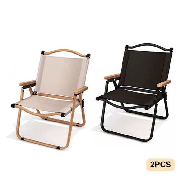 Muebles de campamento 2 unids silla de camping al aire libre portátil turístico aleación de aluminio grano de madera equipo de playa plegable Kermit 231204