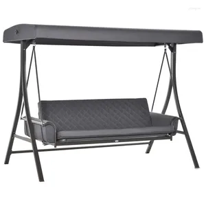 Camp Furniture Chaise pivotante de patio pour 3 personnes, banc d'extérieur convertible, lit hamac avec coussin à baldaquin réglable, oreillers pour porche et jardin