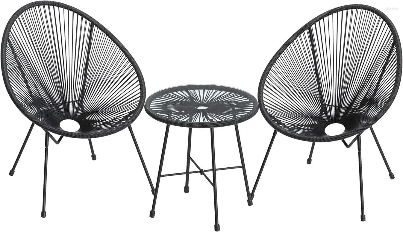Mobili da campeggio 3 pezzi posti a sedere Acapulco moderno tavolo con piano in vetro e 2 sedie bistrot per conversazione per interni ed esterni