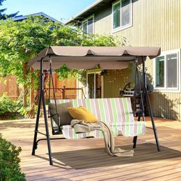 Kampmeubilair 3-zits buitenterrasschommelstoel met afneembaar kussen Stalen framestandaard en verstelbare kantelluifel voor tuin, achtertuin