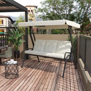 Camp Furniture Balançoire de patio à 3 places avec auvent réglable, coussin épais amovible, cadre en acier résistant aux intempéries pour jardin