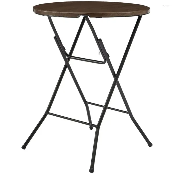 Camp Furniture Table pliante d'extérieur haute ronde de 31 pouces dans une couleur semblable au bois pour un nettoyage facile avec pieds en caoutchouc adhérence supplémentaire