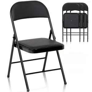 Camp Furniture 4 Pack Chaise pliante en métal rembourré noir pour intérieur extérieur