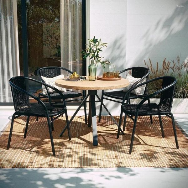 Camp Furniture Lot de 4 chaises empilables en rotin noir pour restaurant intérieur et extérieur | Sièges polyvalents et élégants