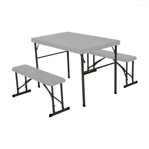 Camp Furniture Table de 42 po avec bancs (acier enduit de poudre HDPE). Boulder Grey Camping Sédentaire Salle à manger en plein air