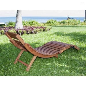 Camp Furniture 5,75' Chaise longue pliante incurvée en bois massif marron pour intérieur et extérieur Collections pour la maison