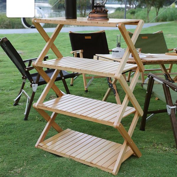 Meubles de Camp 50cm Table de Camping pliante extérieure pique-nique Portable multicouche bambou étagère de rangement grande capacité Tour en bois