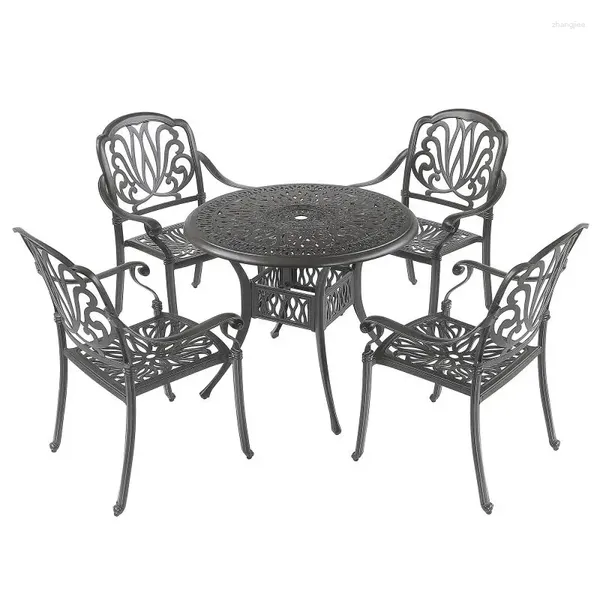 Camp Furniture – ensemble de Table à manger d'extérieur, 5 pièces, Patio en aluminium moulé, résistant aux intempéries, avec trou pour parasol, pour terrasse de jardin