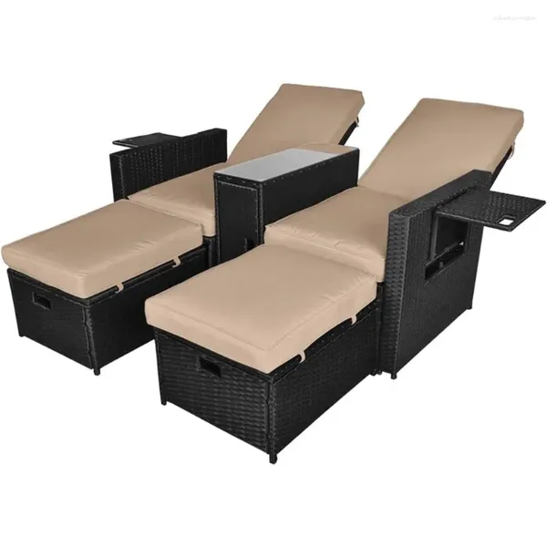 Camp Furniture 5pcs Outdoor Wicker Cright Lounge Lounge - Patio inclinable réglable Rattan avec plage ottoman