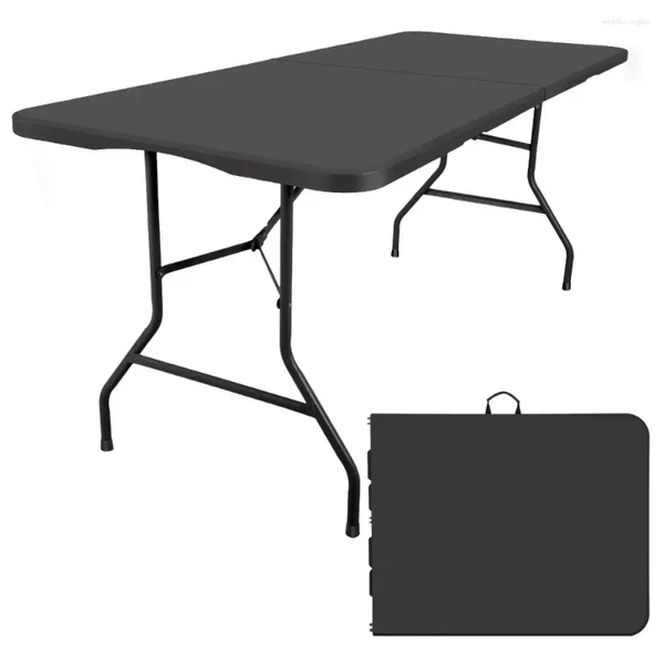 Muebles de campamento Mesa plegable de plástico negro rectangular de 6 pies Silla de camping Mesas portátiles Muebles de escritorio para el hogar