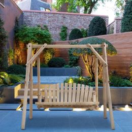 Kampmeubilair 67 inch Log Swing Stand Porch Wood Bench A-Frame Patio stoel Outdoor Rustiek gebogen tuinspel Schommelingen set